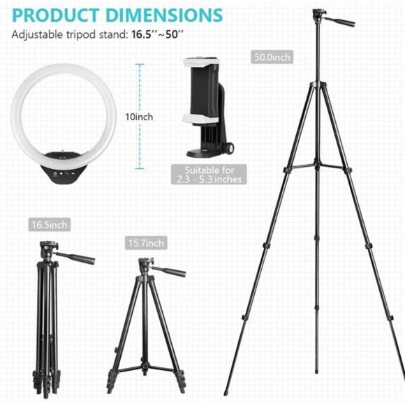 Ring Light with 50'' Extendable Tripod Stand,LED Circle Lights with Phone Holder - Picture 2 of 6
